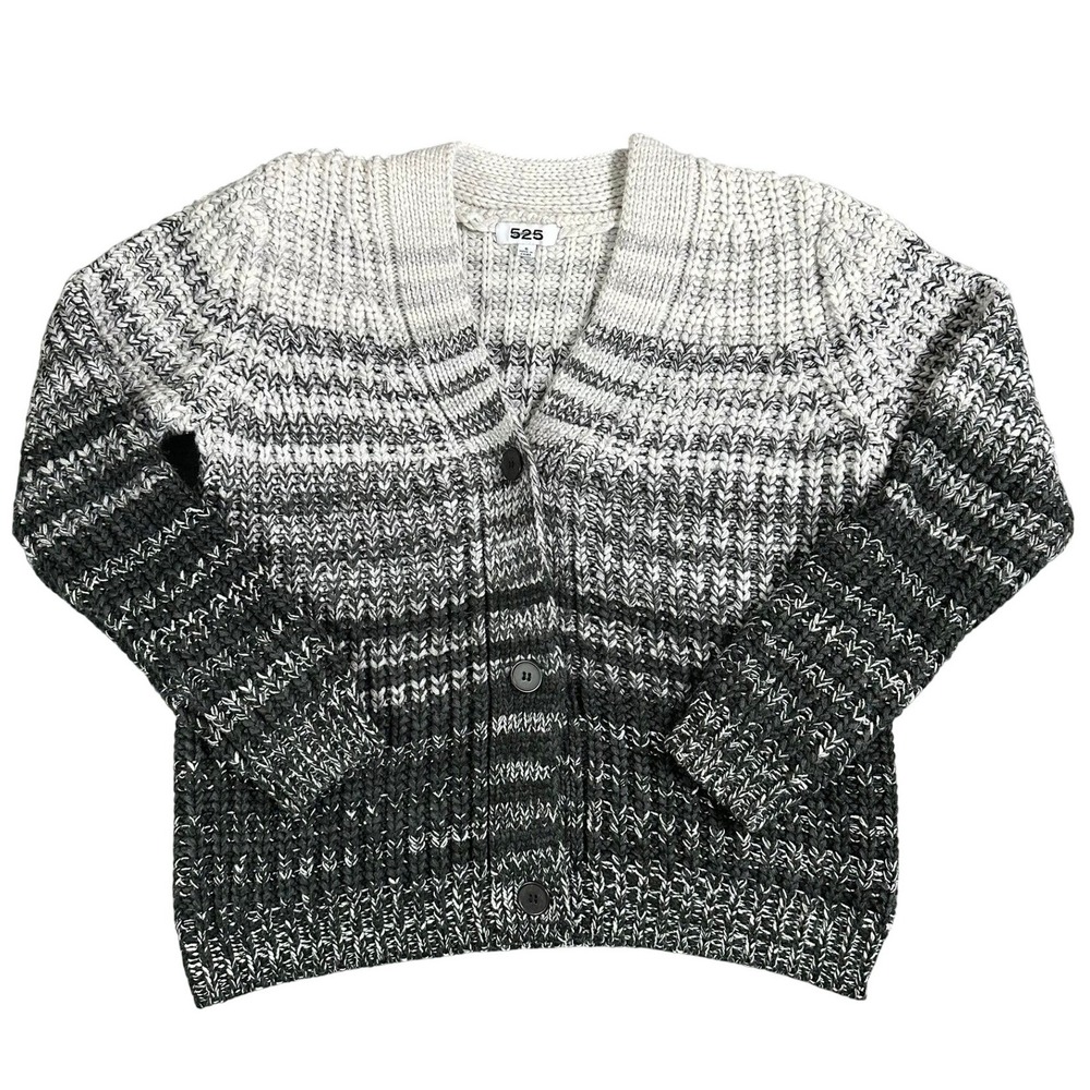 525‎ Womens Grey Ombre Shaker Knit Button Front Cardigan Sweater Small